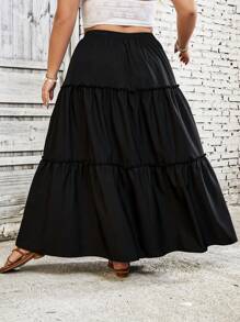 SHEIN CURVE+ Plus Size Casual Solid Color Skirt Boho Vacation