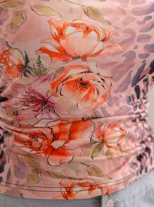 Soleia 大码女式豹纹花卉印花挂脖式露背吊带背心，春夏 - 彩色 - 查看 6