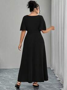 Modelyn Plus Size Red Knit Short Sleeve A-Line Waist Dress