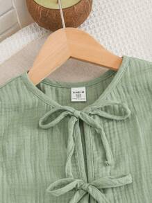 SHEIN LMoss Kids Tween Girls Commute Casual Solid Knit Crew Neck Top And Straight Leg Pants Set