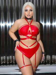 AltCore 4pcs Plus Size Music Festival Sexy Lingerie Set With Underwire - Red - View 1