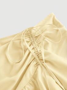 SHEIN MOD Plus Size Yellow Asymmetric Ruffle Hem Drawstring Pleated Layered Party Skirt - Yellow - View 3