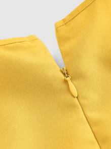 SHEIN MOD 黑色约会之夜 侧交叉系带纯色褶饰长裙 - 黃色 - 查看 4