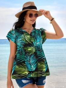 SHEIN 花卉荷叶边袖孕妇衬衫，夏季简约时尚 - 綠色 - 查看 7