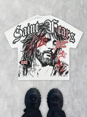 Street Life Herren Lässig T-Shirt mit grafischem und Buchstaben-Muster, Kurzarm