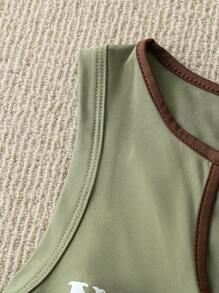 Roamenne Roamenne Short U-Neck Sexy Letter & Wing Graphic Women T-Shirt - Green - View 5