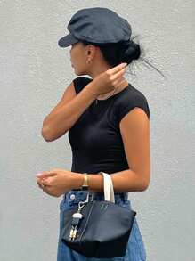 Strévra Maglietta basic da donna senza maniche, aderente, nera, casual