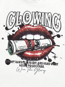 Manfinity VCAY Men's Digital Print Mouth Design Loose Knit Short Sleeve T-Shirt Set - Red - View 4