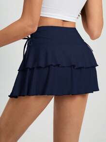 SHEIN Tall 夏季纯色抽绳腰带蛋糕裙