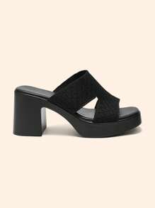 CUCCOO BASICS Black Minimalist Square Toe Thick Heel Mid Heel Elegant Comfortable Slip-On Pumps, Versatile For Work, Casual, Date, Formal Events For Christmas Spring Shoes - Black - View 2