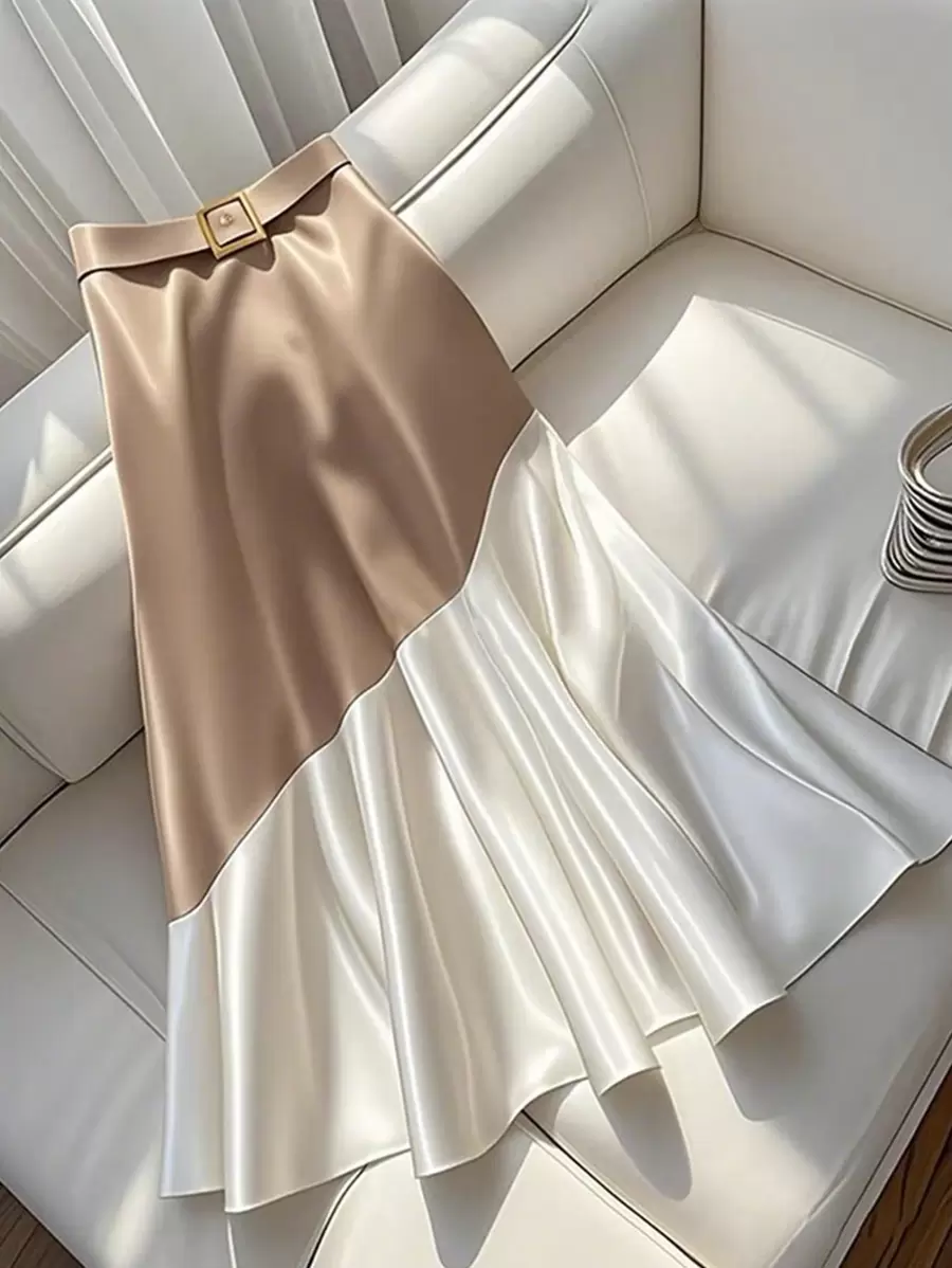 GlowEve 醋酸纤维缎面撞色 A 字长裙 - 彩色 - 查看 1