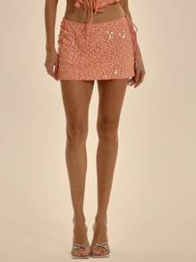 MUSERA Low Rise Extreme Tie Side Sequin Mini Skirt Bottom Only Spring Summer Elegant Vacation Club Occasion Cute Sexy Ibiza Fits Tales Of A Muse Christmas New Years Party