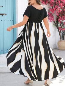 Breezaya Women's Long Sleeve Off Shoulder Solid Color Patchwork Striped Printed Romper Loose Flowy A-Line Jumpsuit Dress,Beach Outfits