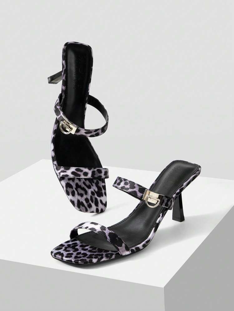 SQUARE TOE LEOPARD PRINT HIGH HEEL SANDALS, PROM HEELS