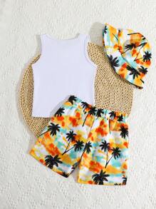 Shorts de bain pour jeune garçon, haut et short séparés, décoration imprimée à l'avant