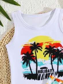 Shorts de bain pour jeune garçon, haut et short séparés, décoration imprimée à l'avant