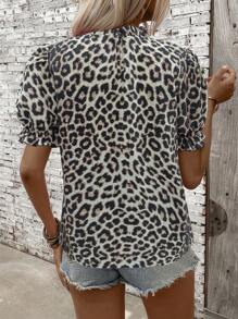 SHEIN LUNE Camicia casual con colletto a balze e maniche a sbuffo con stampa floreale