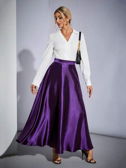 SHEIN Tall 高腰纯色喇叭裙派对女式大码下摆半身裙