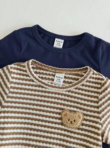 Loomiva 4pcs Baby Boy Knitted Soft Round Neck Short Sleeve Pullover Top And Elastic Waist Shorts Set - Multicolor - View 6