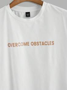 Manfinity VCAY 2pcs/Set Unisex Casual Knitted Letter Print Loose Raglan Short Sleeve T-Shirt And Drawstring Waist Straight Leg Shorts Set, Suitable For Everyday Wear - White - View 6