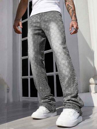 Street Life Jeans rectos casuales y versátiles para hombres con incrustaciones de rhinestone