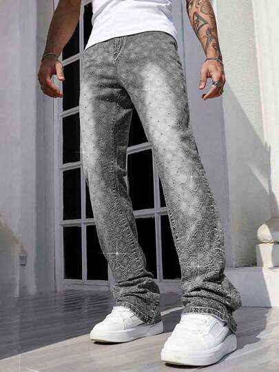 Street Life Jeans casual versatili, dritti, con applicazioni di strass, da uomo