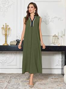 Al Najma Women's Contrast Color Trimmed Long Sleeve Jacket And Casual Dress 2 Pieces Set