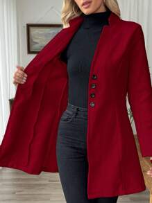 SHEIN Clasi Women's Casual Vacation Stand Collar Fitted Jacket Fall Winter Cloth For Women - Red - View 5