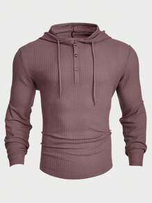 Manfinity RelaxMax Men's Casual Dusty Purple Long Sleeve T-Shirt With Keyhole Neckline And Drawstring Detail - Dusty Purple - View 5