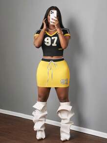 Slaydiva Casual, Simple, Versatile Women's Set For Spring/Summer, Suitable For Music Festivals, Easter, Nashville, Birthday Parties, Graduation, Daily Outings, Vacation, Cruise Travel, Beach, Sunbathing, Streetwear, Featuring Numeric, Lettering, Color Blocking Prints, Student Wear, Back To School