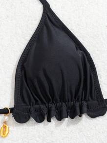 Swim Vcay 女士黑色纯色尼龙材质露背设计简约度假风格泳装套装 - 黑色 - 查看 8