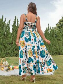 Breezaya Sukienka damska z nadrukiem kwiatowym w dużych rozmiarach, swobodna i wakacyjna na ramiączkach