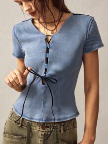 Bohemela T-shirt manches courtes décontracté d'été bohème occidental à teinture nouée pour femmes