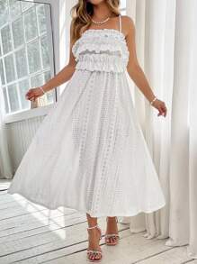 Flirla Plus Size Women Elegant Solid Color Knit Textured Tube Dress - White - View 3