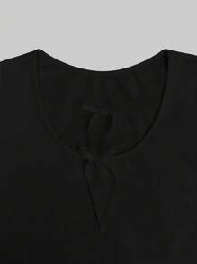 INAWLY 女士纯色镂空蝴蝶结装饰 T 恤 - 黑色 - 查看 5