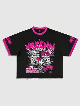 Street Life Herren Boxy Fit T-Shirt mit Muster und rauer Kante, lässiger kurzer Stil