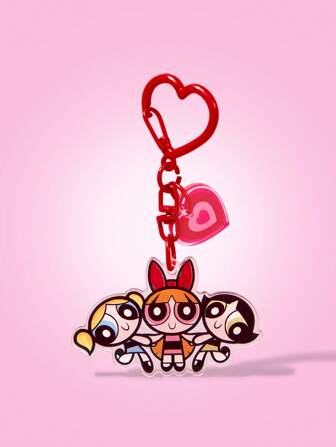 THE POWERPUFF GIRLS X SHEIN Fashionable Cute Cartoon Blossom, Bubbles, Buttercup Pattern Keychain