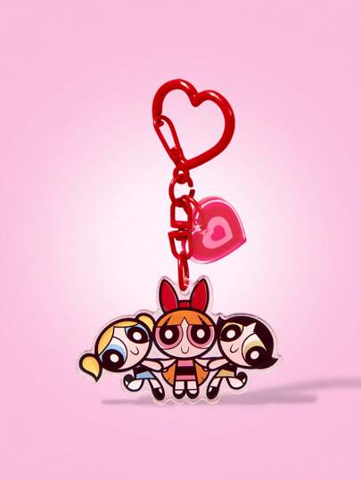 THE POWERPUFF GIRLS X SHEIN Fashionable Cute Cartoon Blossom, Bubbles, Buttercup Pattern Keychain