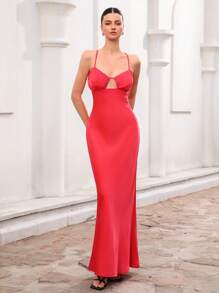 GENKIRA Elegant & Classy Slim Fit Long Strap Dress For Women   For Summer - Red - View 1