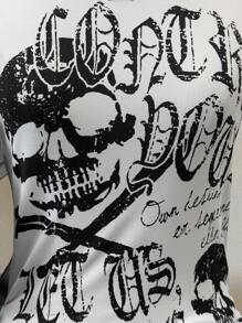 INAWLY Women's Summer Punk Rock Slim Fit Skull Print Short Sleeve T-Shirt