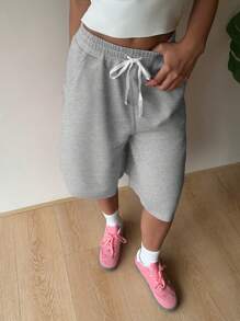 SHEIN EZwear Shorts bermudas de punto gris casual con bolsillos para mujer
