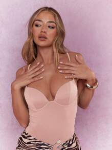 MISSGUIDED Body con cuello en pico, copas con molde, tanga, control de abdomen, suavizante todo el año, prenda básica para ropa interior, para fiestas, clubes y ocasiones especiales