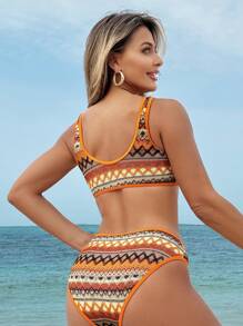 SHEIN Swim Conjunto de traje de baño con chaleco de tela especial para deportes de playa para mujer - Naranja - Ver 3