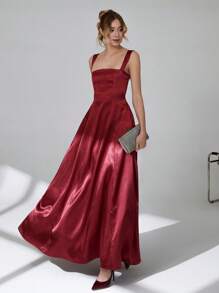 CLARA VERO Vestido elegante para fiesta de color liso con cuello cuadrado
