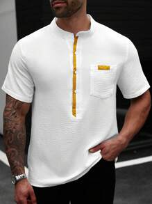 Manfinity Homme 大码男士夏季简约时尚短袖衬衫 - 白色 - 查看 3