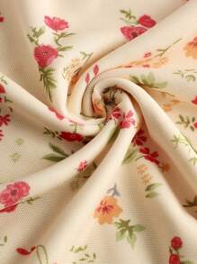 SHEIN 少女碎花印花收腰荷叶袖蝴蝶结A字针织连衣裙，优雅百搭，适合外出、约会、夏季穿着、海滩度假等各种场合。 - 黃色 - 查看 5