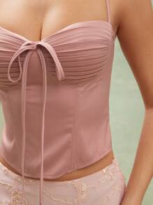 L'Amorae Elegant Sleeveless Satin Pleated Corset Cami Top With Tie Detail, Easter, Summer For Women - Pink - View 5