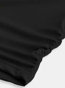 Sparklyn Tween Girl Oblique Shoulder Cinched Waist Cropped Knit Long Sleeve T-Shirt, Teen Casual And Stylish Tee - Black - View 3