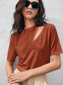 BizChic 女士镂空短袖 T 恤，优雅都市通勤，日常商务休闲，教师制服，办公室服装，学校，基本款上衣，复古风格