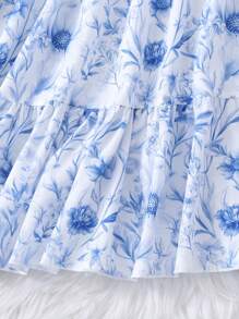 Sparklyn Teens & Girls Flower Allover Print Ruffle Hem Short Sleeve Dress - Baby Blue - View 3